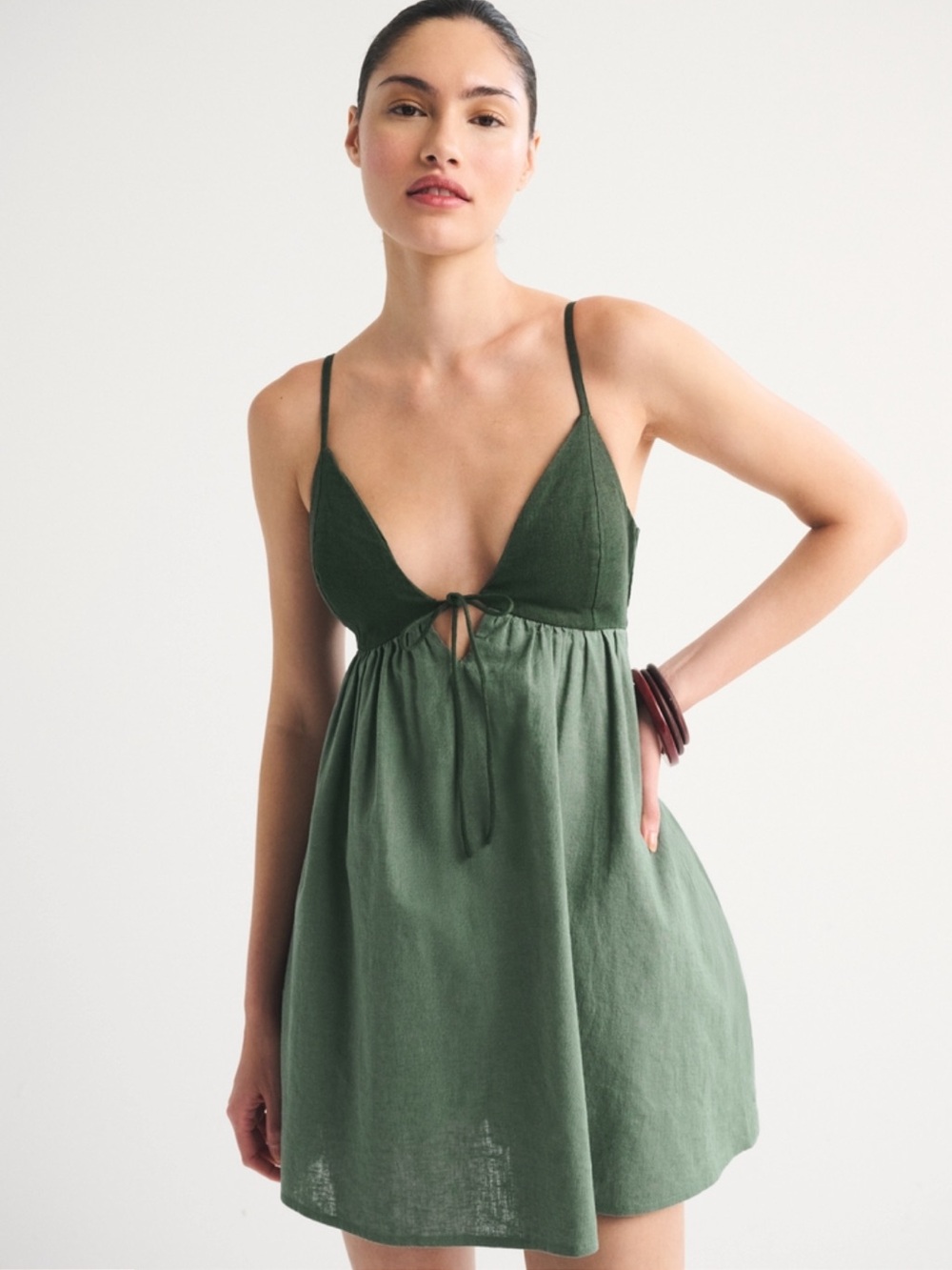 Abercrombie + Fitch Bra Free Tie Front Linen Blend Skort Dress